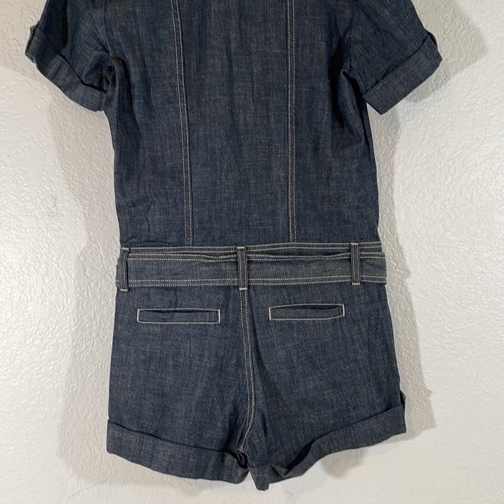 K.ROQUE Shorts Romper Button Up Front Dark Blue Denim Short Sleeve With Pockets - Picture 6 of 8